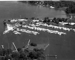 An aerial view of Baltimore Yacht Club on Sue Creek.